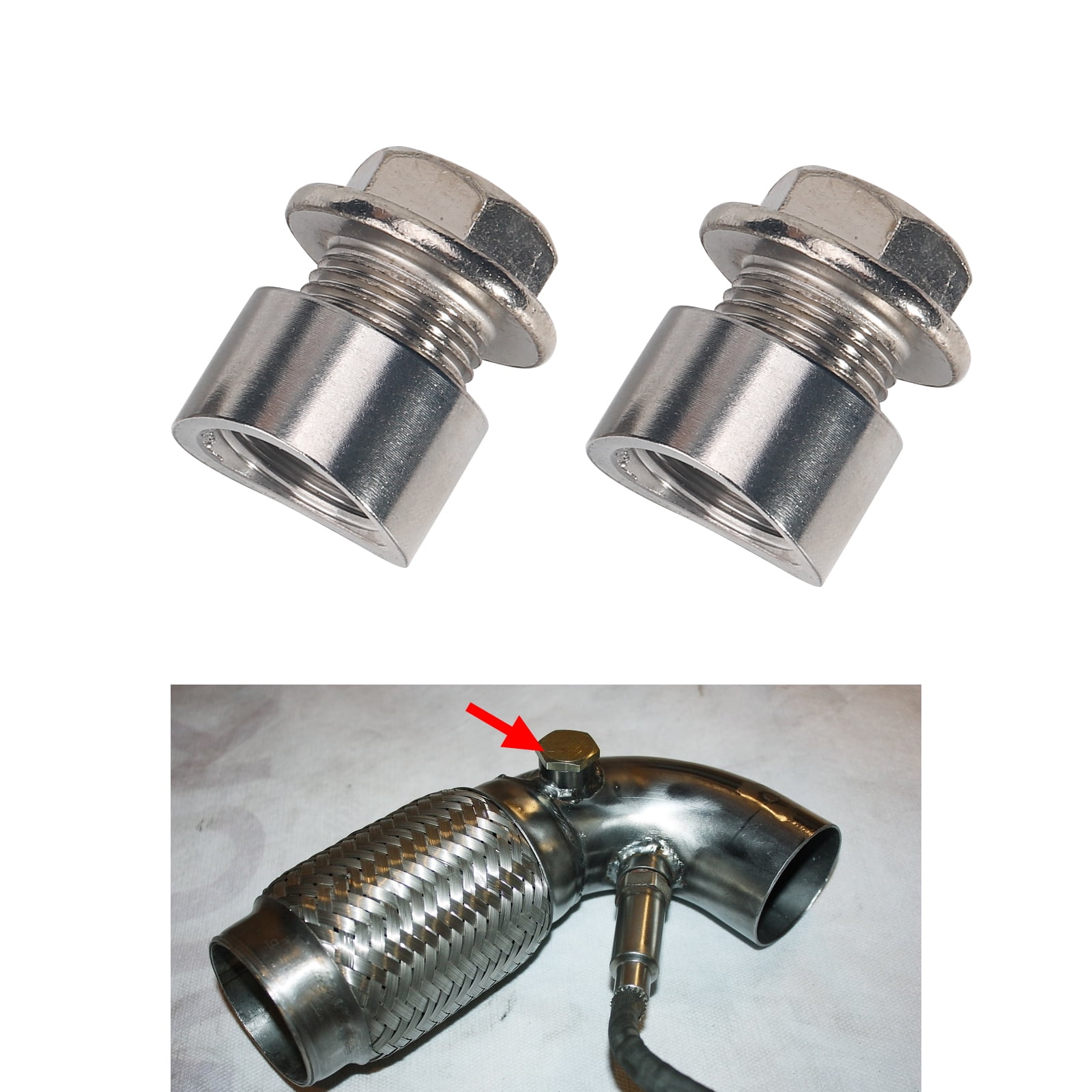 2Sets Pre-Curved Notched 02 Oxygen Sensor Weld Bungs Plugs Nut Cap Kit M18 x 1.5
