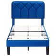thumbnail image 3 of VECELO Set of 2 Twin Bed Frames, Modern Upholstered Platform Bed Frame with Adjustable Headboard, No Box Spring Needed, Dark Blue, 3 of 8