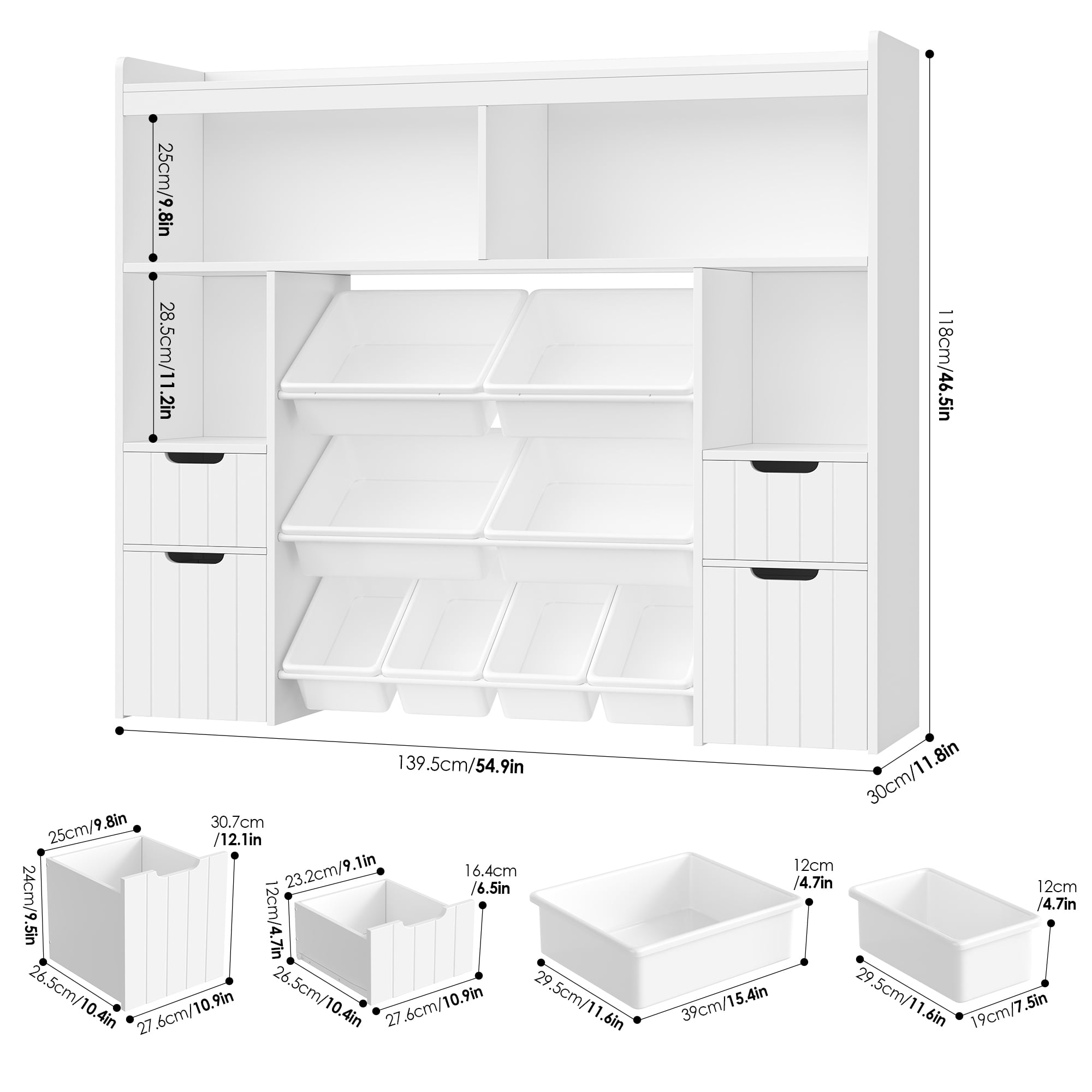 Homfa Kids Toy Storage Organizer with Removable Bin, Kids Bookshelf and Bookcase Toy Box with Drawers for Playroom, Classroom, White