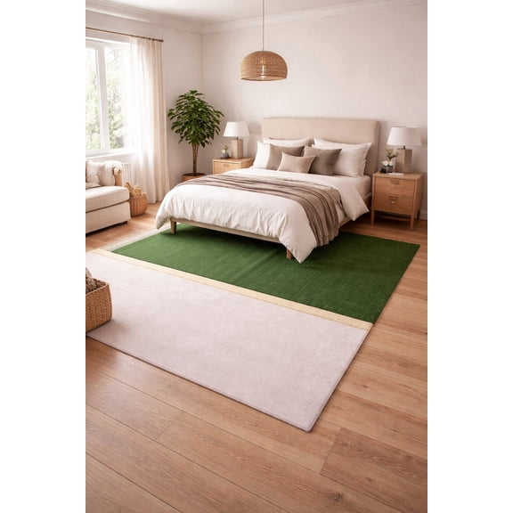 Teppich Homes Wool Rug 5x7 - Handmade Tufted Carpet in Green and White, Soft Area Rug for Living Room and Hallway