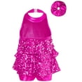 thumbnail image 5 of Aislor Girls Shiny Sequins Tiered Tassel Leotard Ballet Dress with Hair Band Jazz Latin Samba Rumba Dancewear Rose 16, 5 of 6