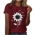 thumbnail image 2 of Women's Floral Printed Tops Crewneck Short Sleeve Summer Cotton Tshirts Loose Fit T Shirts Plus Size S-3X Casual Tees (S, Red), 2 of 4