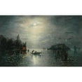 thumbnail image 2 of Circle of Karl Heilmayer 14x11 Black Ornate Wood Framed Double Matted Museum Art Print Titled: Venice, Moon Night, 2 of 5