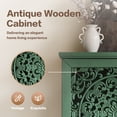 thumbnail image 5 of GZXS Vintage Storage Cabinet w/ 2 Carved Doors & Drawer, Antique Green Finish, Narrow Tall Pantry Cupboard with Adjustable Shelves and Solid Wood Legs, for Bedroom & Living Room Decor, Easy Assembly, 5 of 10
