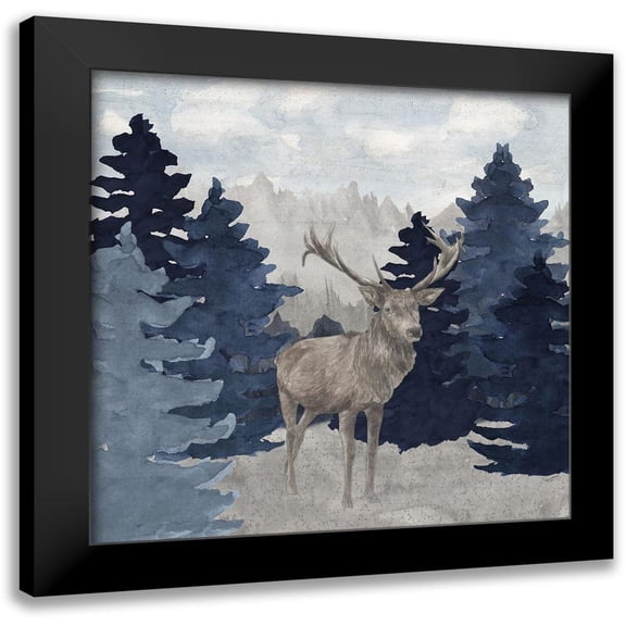 Reed, Tara 12x12 Black Modern Framed Museum Art Print Titled - Blue Cliff Mountains scene II-Deer