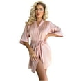 thumbnail image 2 of Sailboat Women's Short Robe Silky Satin Pure Color Bathrobe Bridesmaid Bride Party Kimono V-Neck Sleepwear with Pockets Pink M, 2 of 4