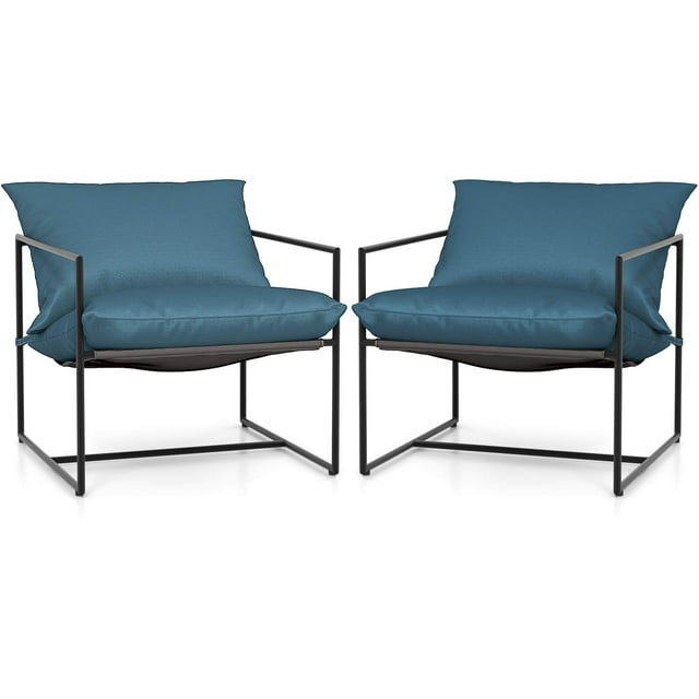 Costway 2PCS Sling Accent Chairs Metal Framed Armchairs with Removable Sponge Cushions