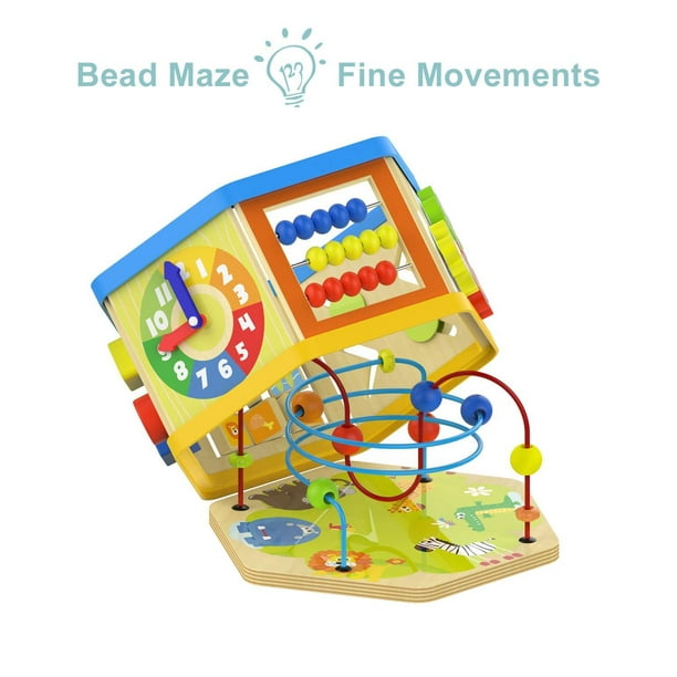 TOP BRIGHT Activity Cube Toys Baby Wooden Bead Maze Shape Sorter 7