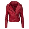 thumbnail image 4 of Cnbwig Jackets Women Fashion Coats Leather Jacket Short Zip Up Cool Motorcycle Solid Color Outerwear Slim Fit Coat Lightweight Comfortable Jackets 2025 Outerwear E-Red L, 4 of 5