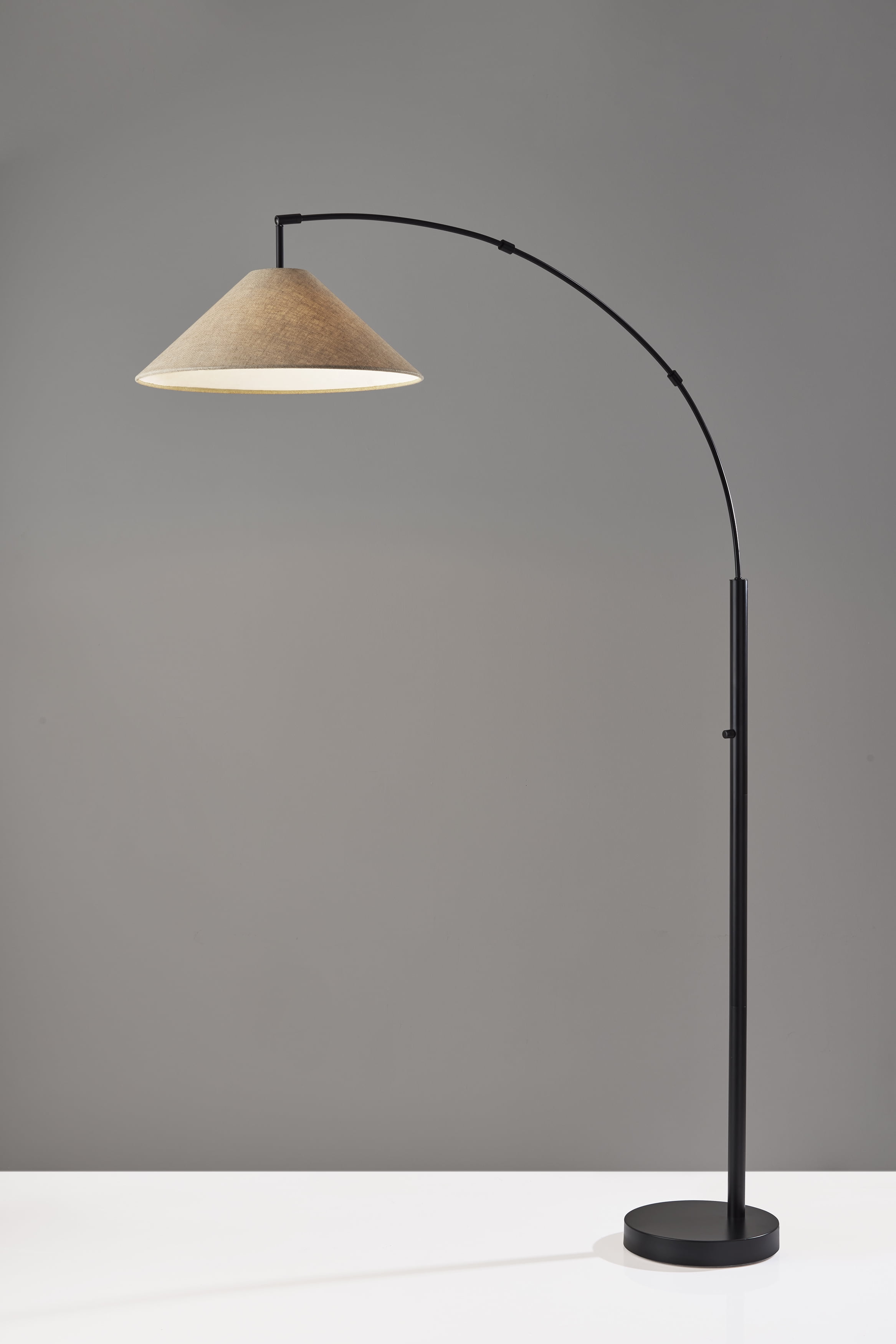 Adesso Braxton Arc Lamp, Dark Bronze, Light Brown Textured Fabric Shade