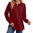 thumbnail image 4 of Yigetop Sweatshirt for Women Side Split Fall Fashion 2026 Long Sleeve Shirts Casual Lightweight Soft Loose Fit Tops Wine 3XL, 4 of 5