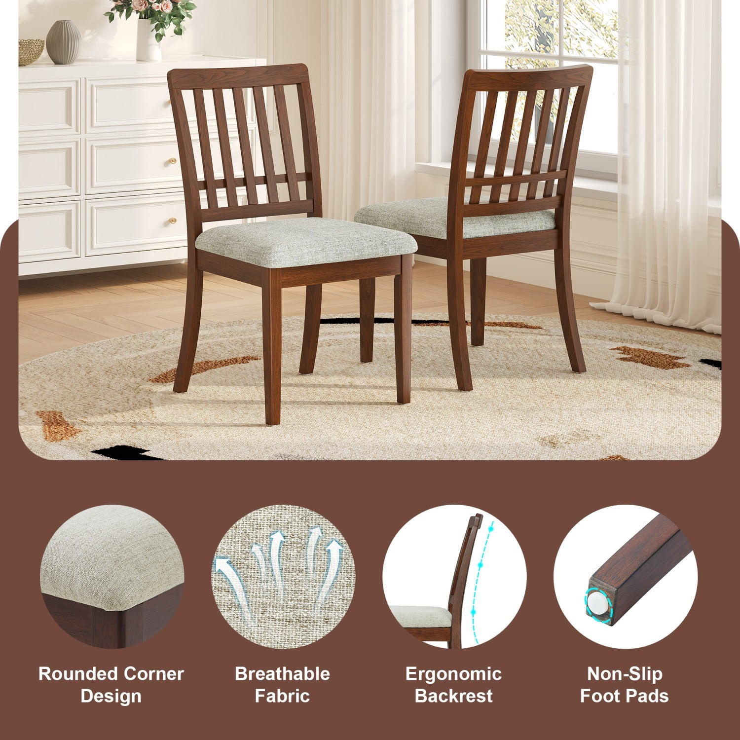 5-Piece Round Dining Table Set for 4 People Folding Wood Dining Table with 4 Upholstered Chairs Space Saving Dining Set for Small Apartment Kitchen Dining Area, Brown