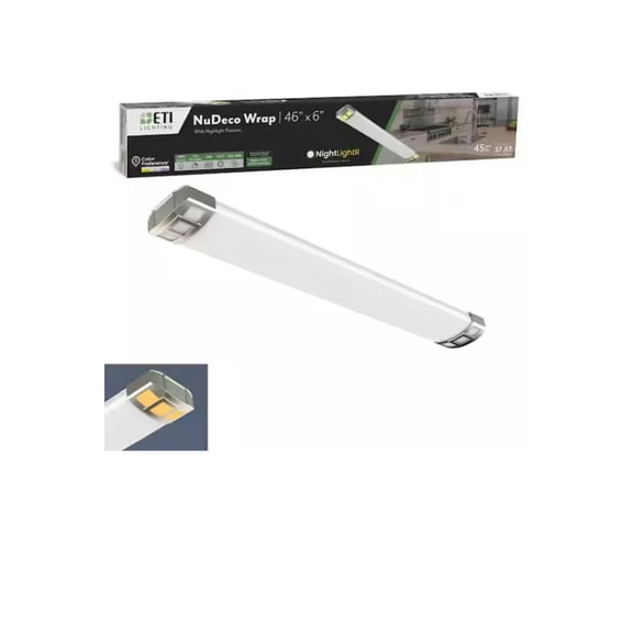 ETI NuDeco LED Wrap 46”x 6” with Night Light and Brushed Nickel Finish, 4500 Lumen, 3CCT Color Preference, 120-Volt, C03030402A