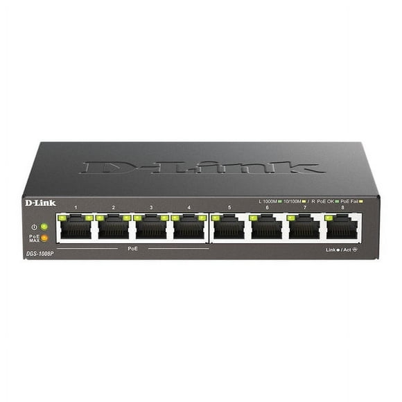 D-Link Commutateur Gigabit PoE+ 8 Ports de Bureau - DGS-1008P