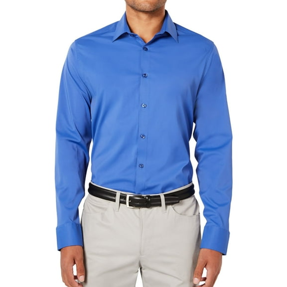 Ryan Seacrest Mens Modern-Fit Button Up Shirt, Blue, Large