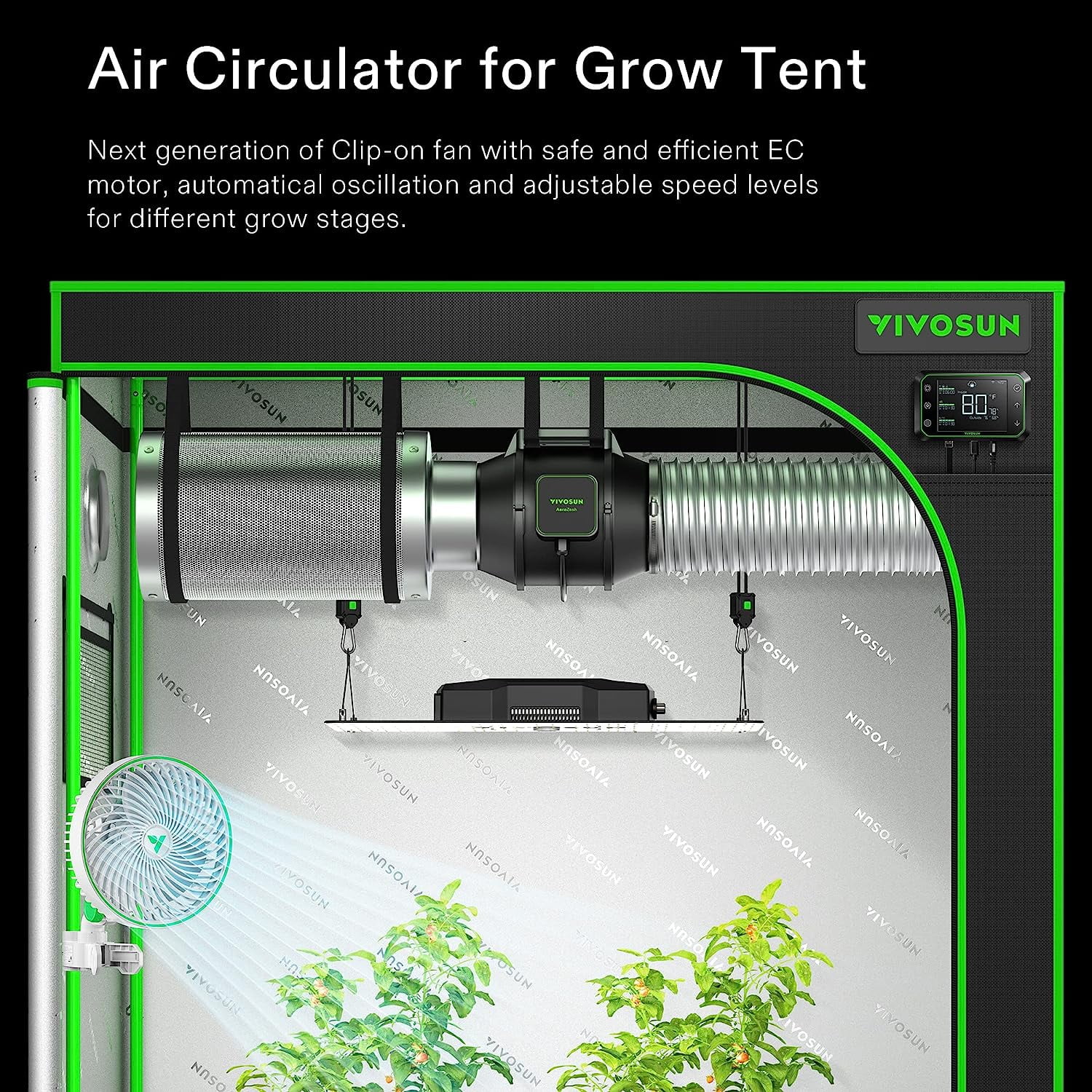 VIVOSUN AeroWave E6 Grow Tent Fan 6”, Smart Wifi Control, US Patented Auto Oscillating Clip fan, Strong Airflow but Low Noise, and Fully-Adjustable Tilt for Hydroponic Ventilation Circulation, White