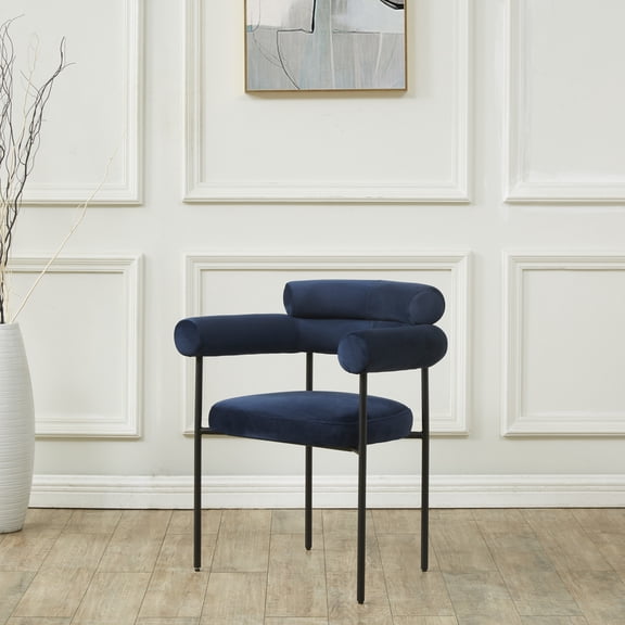 SAFAVIEH Couture Jaslene Modern Velvet Solid Dining Chair, Navy/ Black