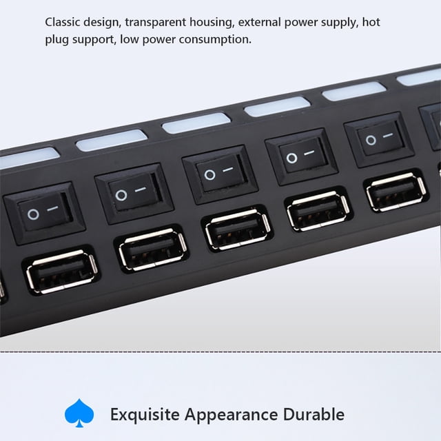 Riwcyla JDL,A7 HUB USB Hub 7 Port 2.0 Independent Switch Indicator High Speed Ultra Slim Splitter with Cable for Desktop Notebook Digital U Disk Keyboard and more