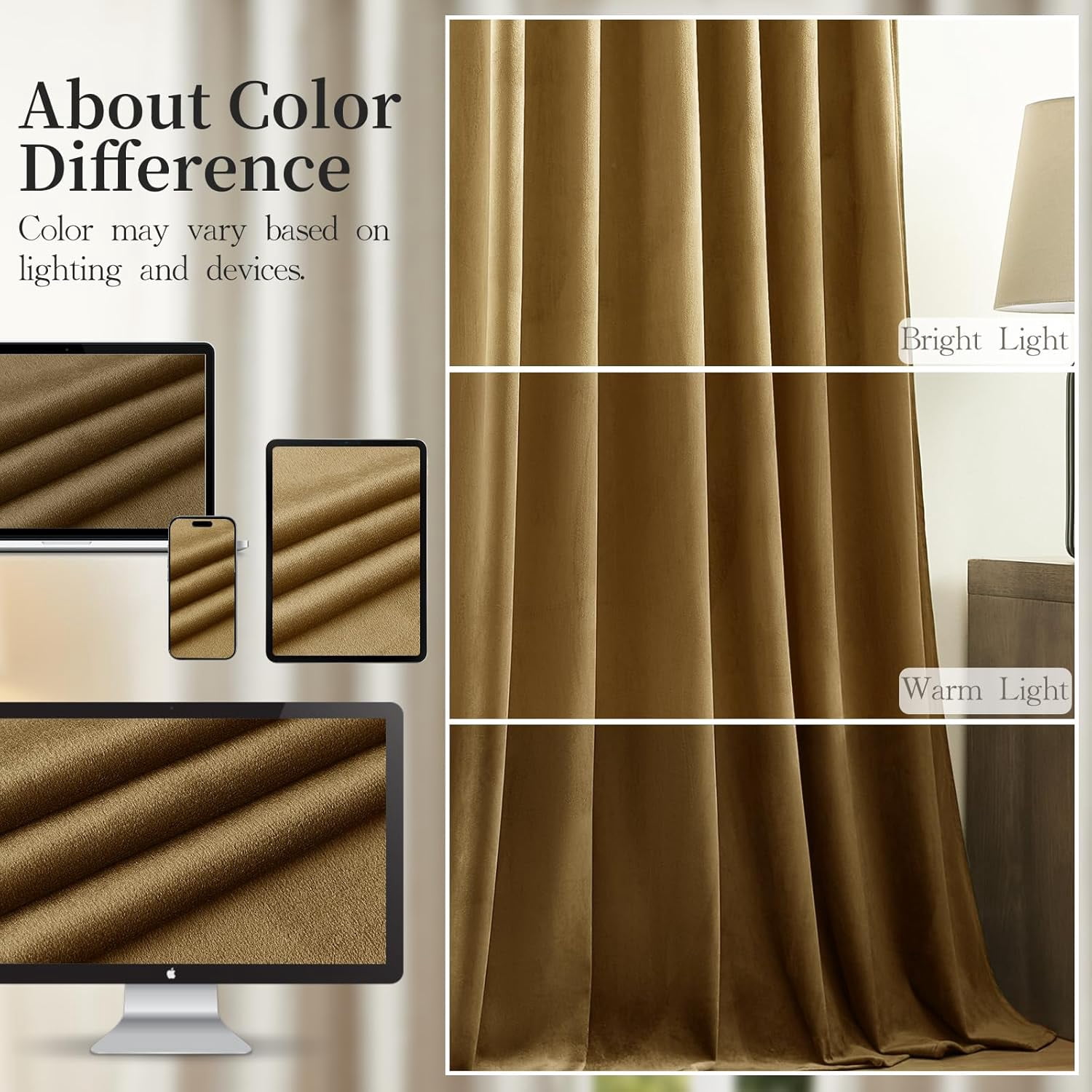 Galenzoov 52*90 inch 2 Panels Velvet Curtains for Home, Room Darkening Heat Blocking Blackout Window Curtains Back Tab Rod Pocket Drapes for Bedroom,Living room,Office,Gold Brown