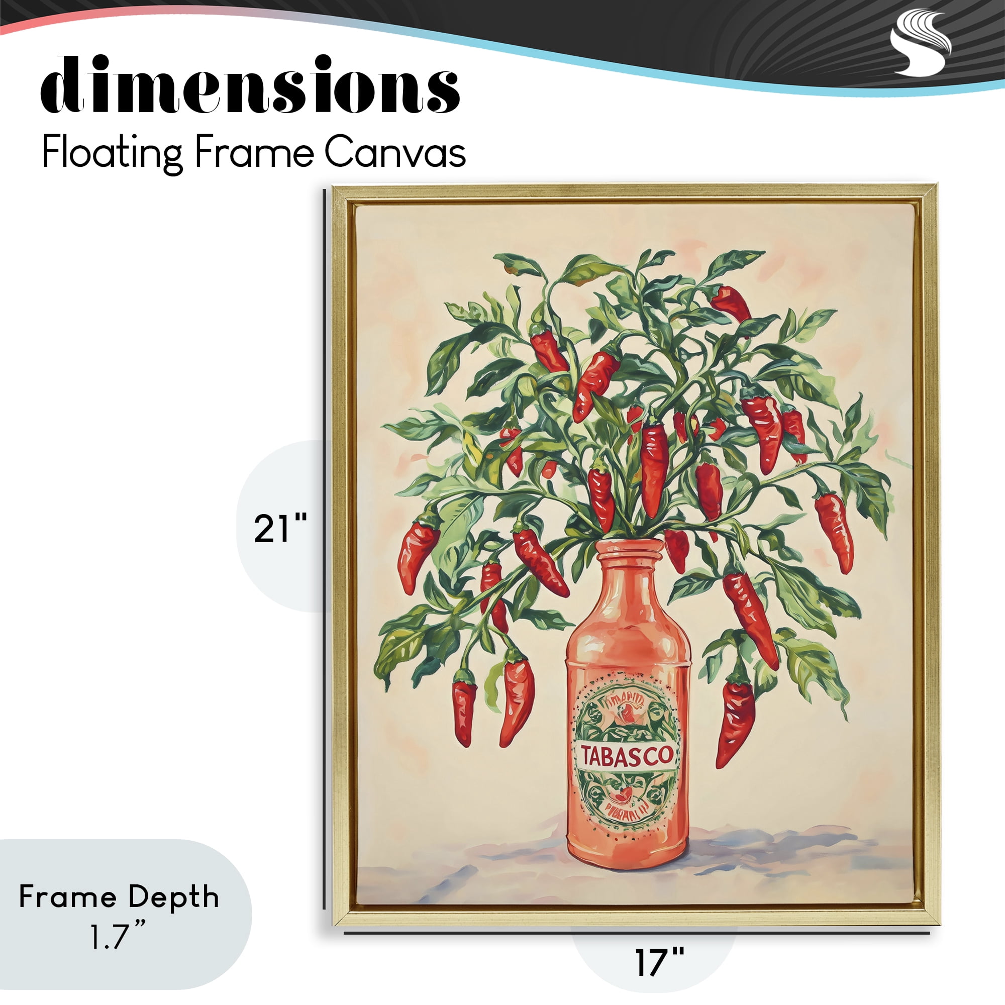 Stupell Industries Chili Peppers in Hot Sauce Vase Gold Framed Floater Canvas Wall Art, design by The Prints Vibe