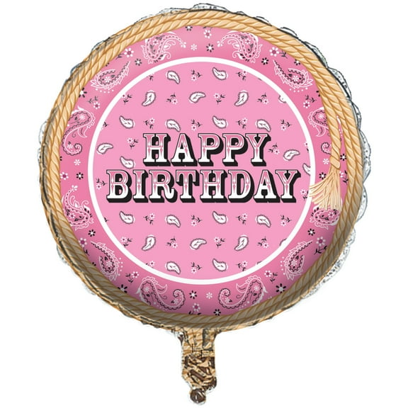 Pack of 10 Pink Bandana Cowgirl "Happy Birthday" Metallic Foil Party Balloons 18"