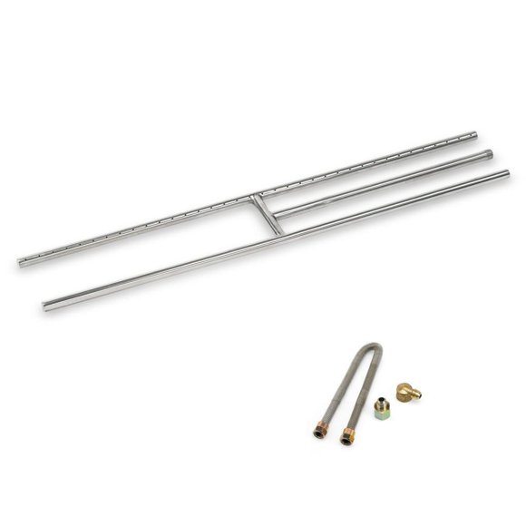 American Fire Glass H-Burner Kit for Natural Gas, 36" x 6" | Stainless Steel for Indoor & Outdoor use in Natural Gas Fire Pit or Fireplace | Non-Whistle, Flexible Flex Gas Line