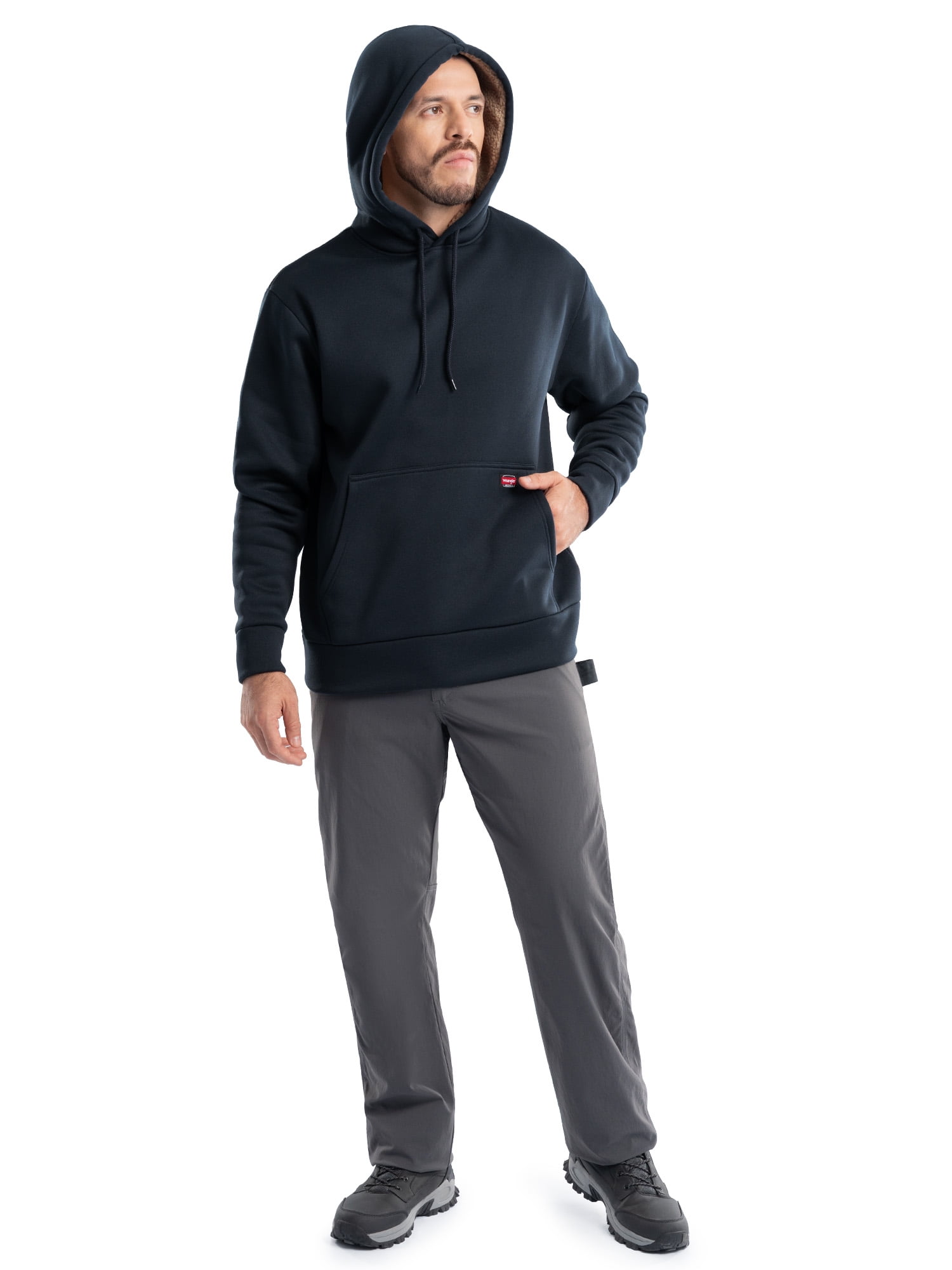 Wrangler Workwear Men's and Big Men's Relaxed Pullover Hoodie with Faux Shearling Lining, Sizes S-3XL