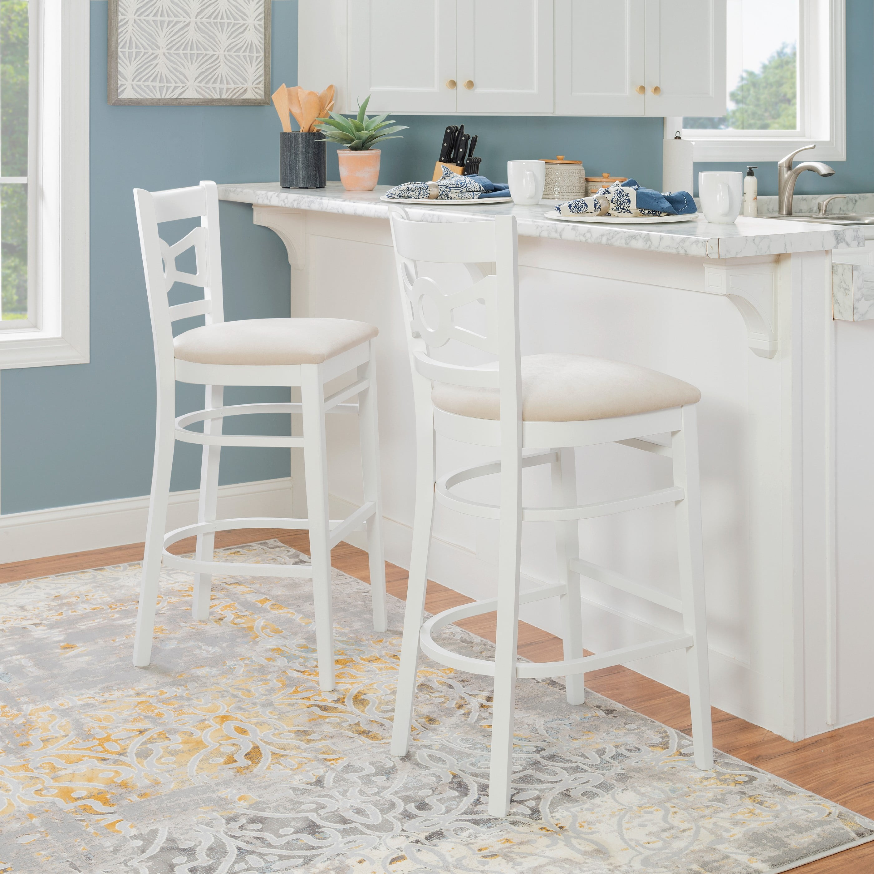 Linon Teresa 31" Indoor Wood Bar Stool, Set of 2, White/Light Gray