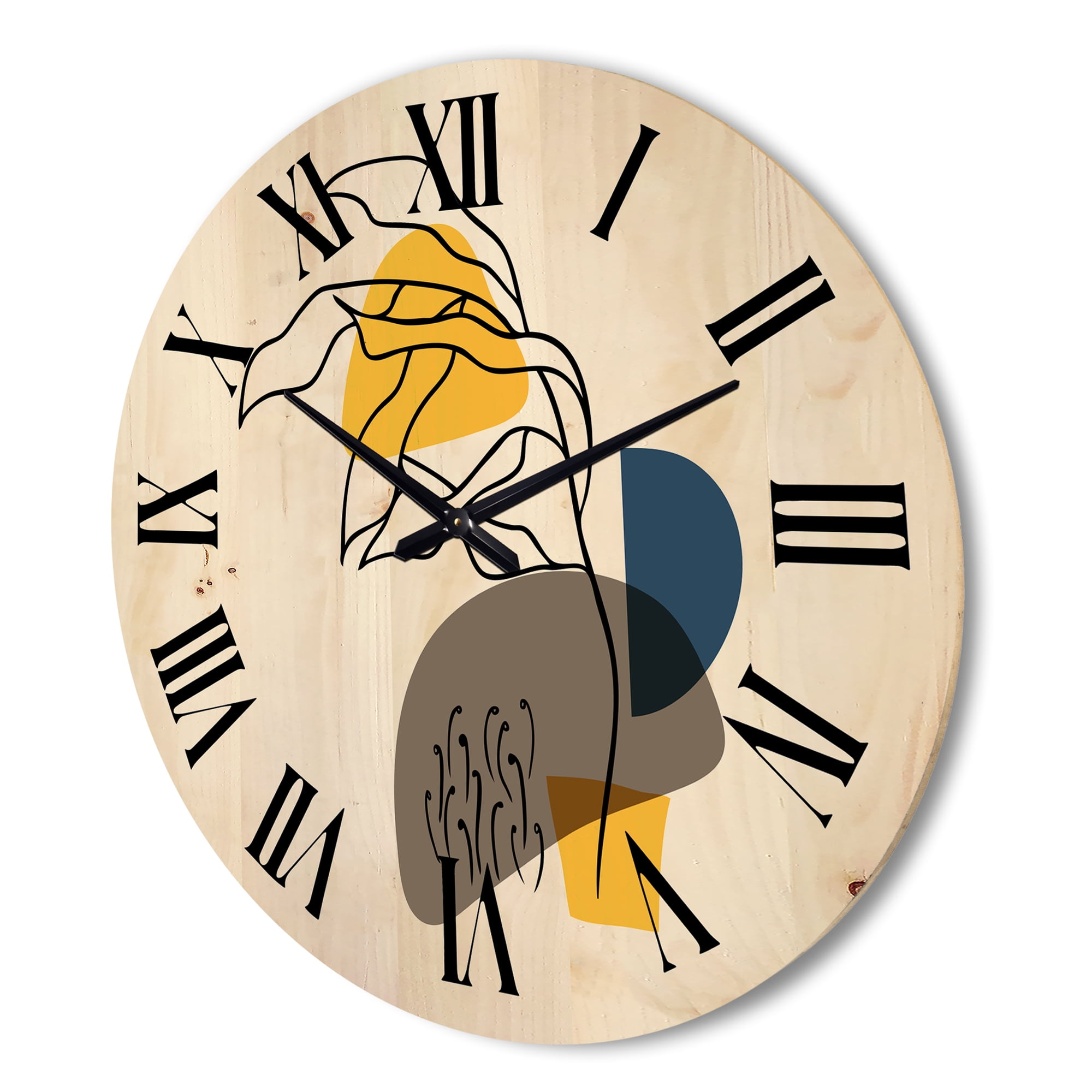 Designart 'Abstract Minimal Shapes Under Flowers V' Modern Wood Wall Clock