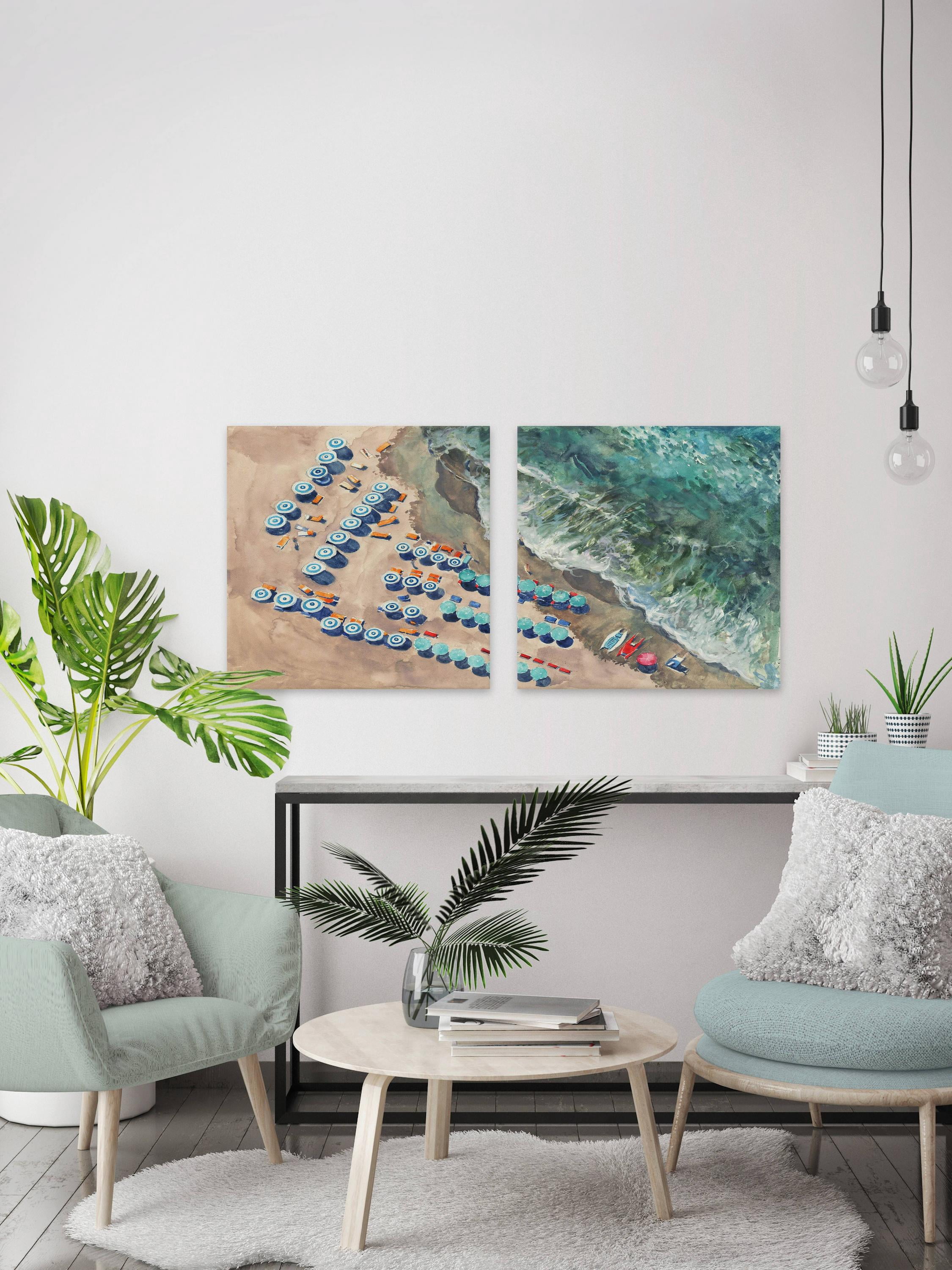 Marmont Hill Blue Beach Umbrellas II Diptych