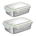 thumbnail image 2 of BRIGHTFUFU 2pcs Caja de almuerzo de acero inoxidable Contenedor Bento Caja de comida de sellado portátil para alimentos (Verde 550ML + 350ML), 2 of 7