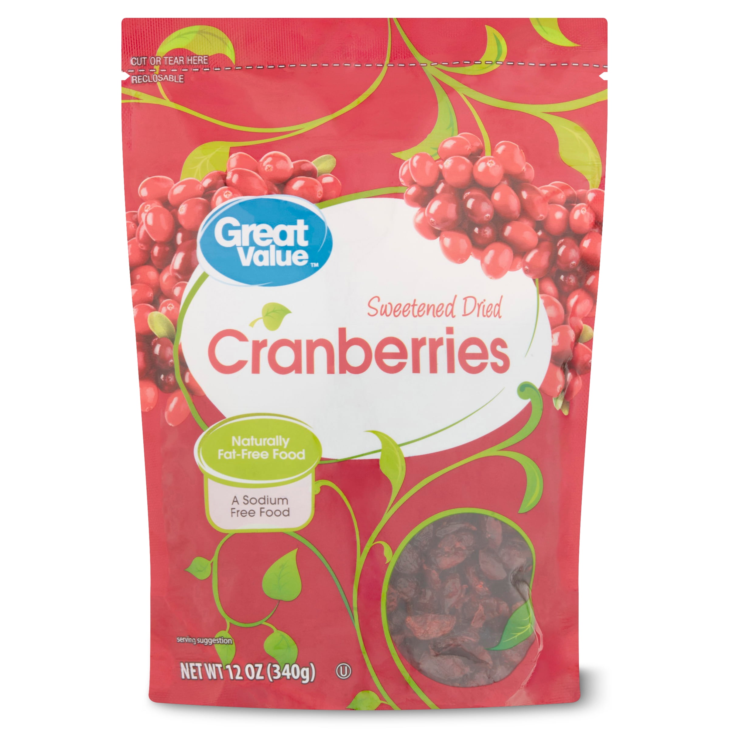 Great Value Sweetened Dried Cranberries, 12 oz