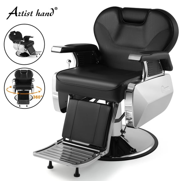 Artist Hand Recliner Barber Chair Heavy Duty Hydraulic Salon Hair Stylist Tattoo (Black&Sliver)