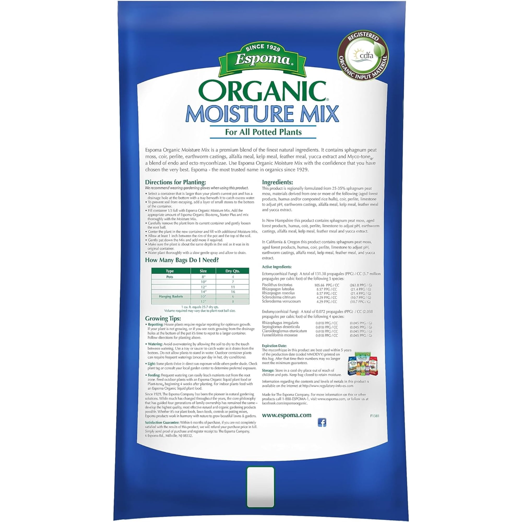 Espoma Organic Moisture Mix Potting Soil - For Potted Plants, Indoor/Outdoor - 1 cu ft