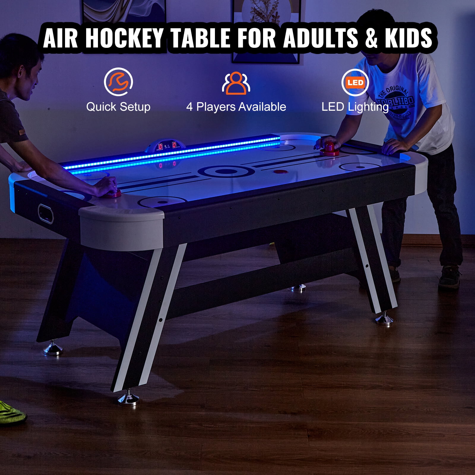 KFFKFF Air Hockey Table, 72" Indoor Hockey Table for Kids and Adults, LED Sports Hockey Game w/2 Pucks, 2 Pushers& Electronic Score System, Arcade Gaming Set for 4 player Home