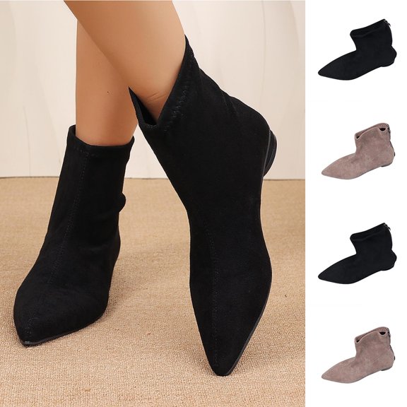 LEAVINGSUO Women's Ankle Boots Versatile Plus-Size Pointed Toe Back Zipper Low Heel Soft Sole Comfortable Fall Booties Black 36