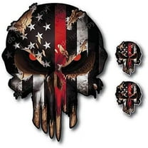 3 PK Thin RED LINE American Flag Skull Vinyl Decal CAR Truck Sticker Firefighter