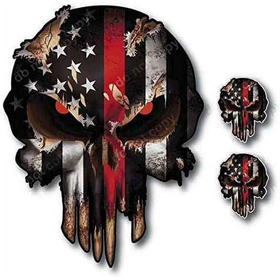 3 PK Thin RED LINE American Flag Skull Vinyl Decal CAR Truck Sticker Firefighter