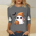 thumbnail image 2 of aohooy Halloween Shirt for Women 2025 3/4 Sleeve Funny Graphic T-Shirts Casual Crewneck Witch Pumpkin Ghost Tunic Tops Gray,XL, 2 of 3