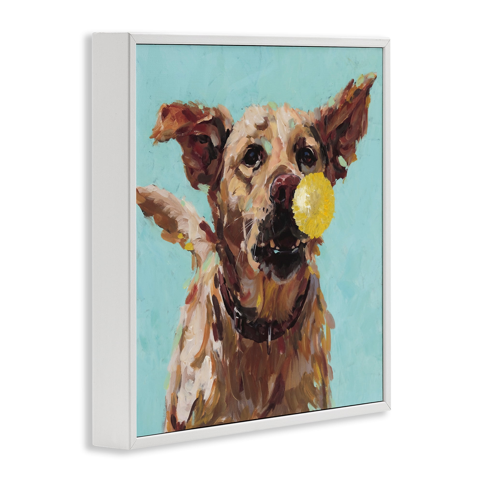 Dog Playing with Ball White Framed Giclee Art, design by Studio Bautista