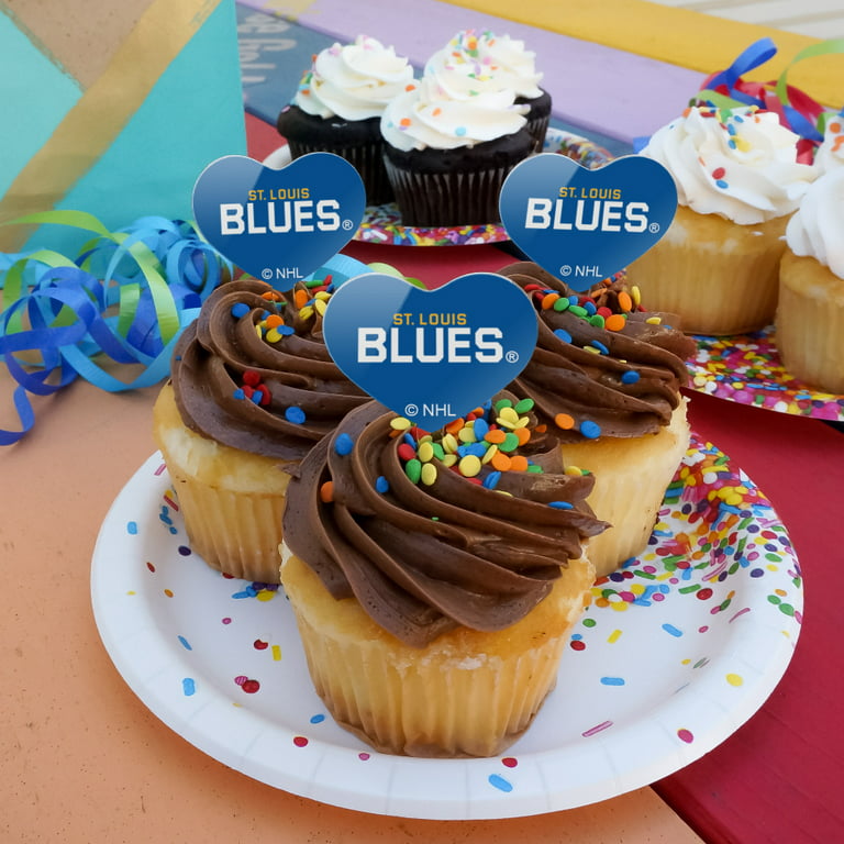 NHL St. Louis Blues Logo Heart Love Cupcake Picks Toppers Decoration Set of  6