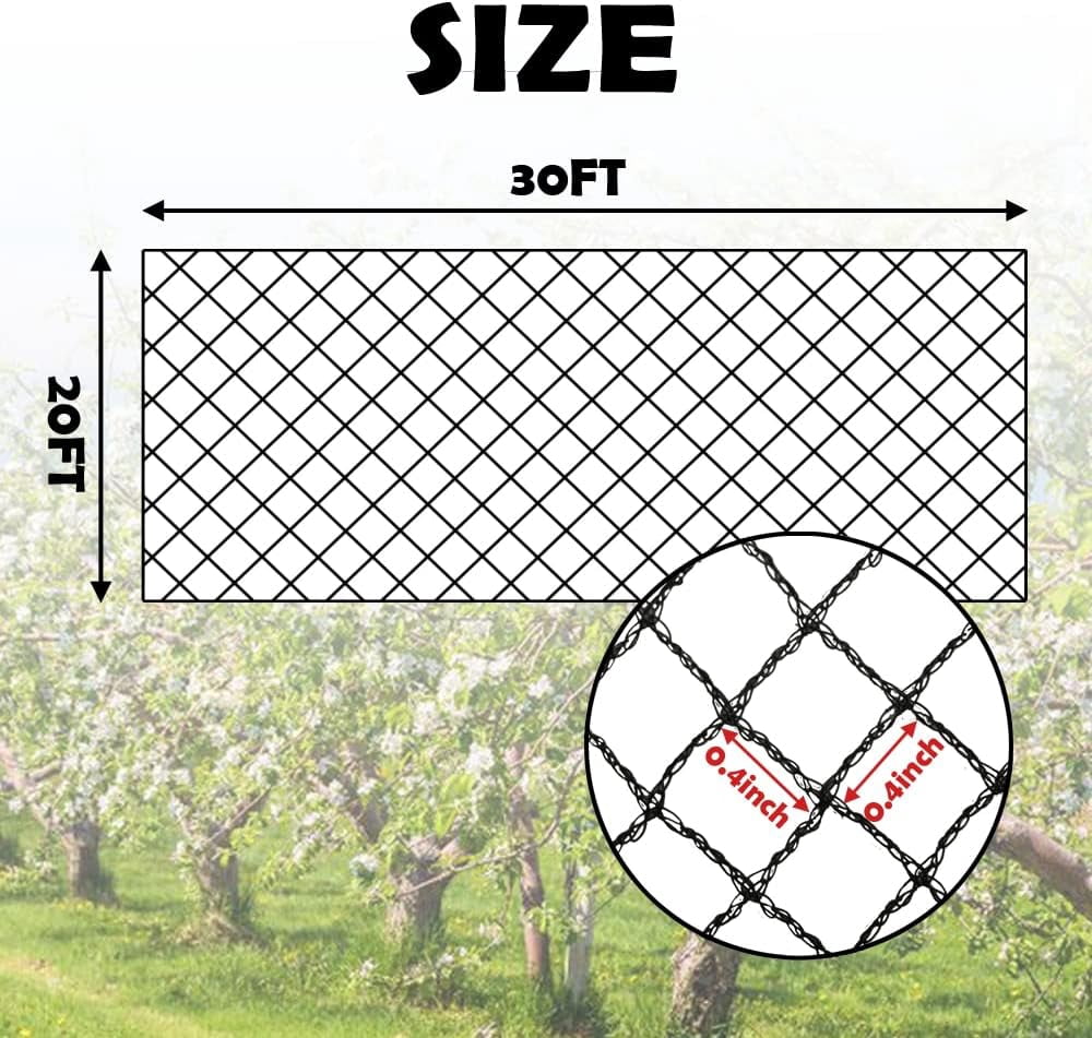 Bird Netting 20x30 Ft, 1/2In Mesh Heavy Duty Garden Netting Pest Barrier for Plants, Vegetables, Extra Strong Woven Mesh Netting, Animal Fencing for Fruit Trees Against Birds, Deer, Poultry