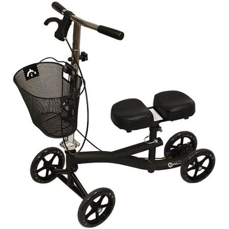 Roscoe Medical Knee Walker Scooter with Basket and Padded Seat, Black