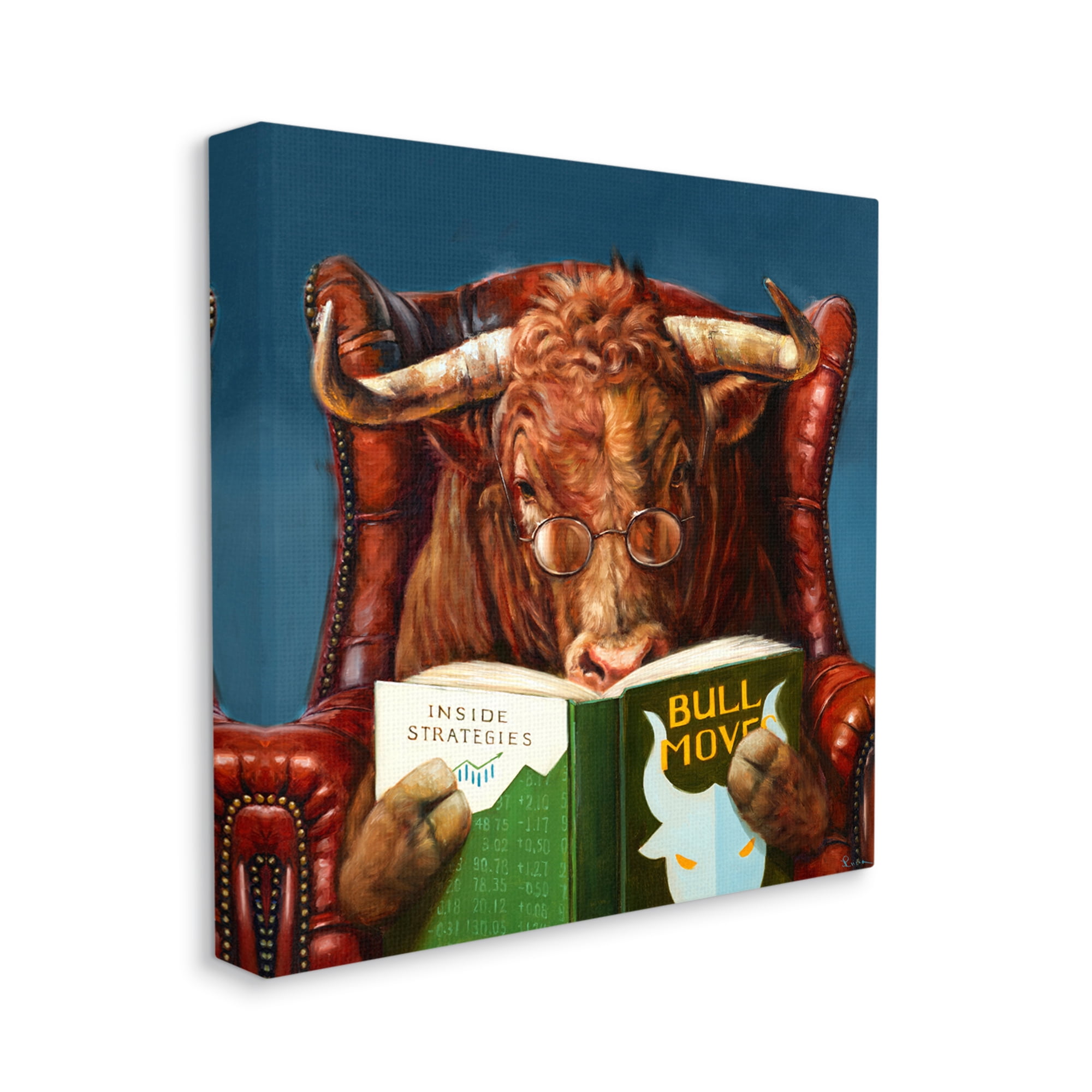 Stupell Industries Bull Reading Book Spectacles Red Leather Chair Canvas Wall Art, 36 x 36, Design by Lucia Heffernan