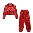 thumbnail image 5 of LiiYii Boys Girls Metallic Jazz Hip-Hop Dance Clothes Jacket with Pants Set Dance Show Costume Streetwear Red 10, 5 of 6