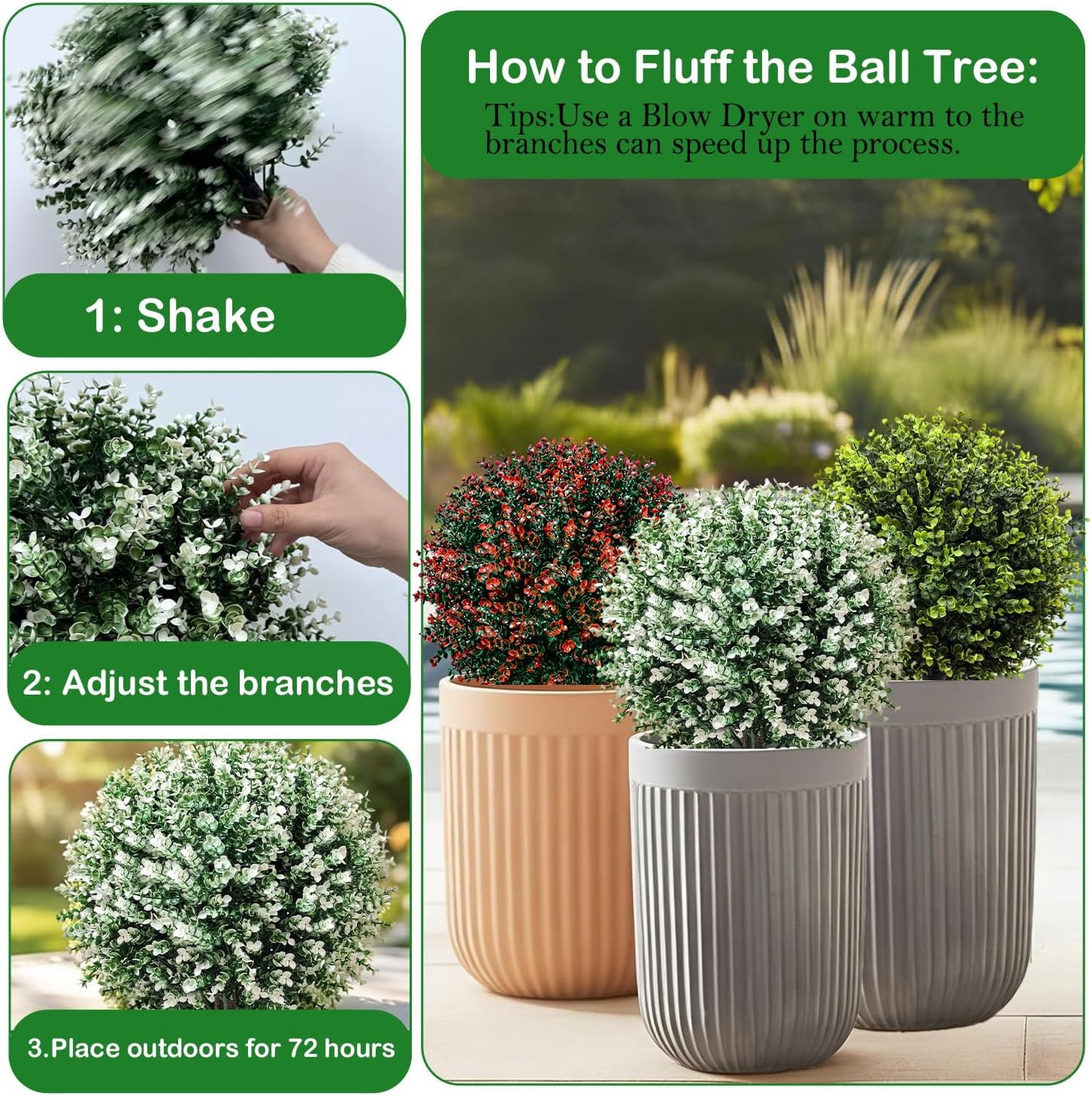 Artificial Boxwood Topiary Ball Trees, 2 Pack 24.5" Faux Plants, Bushes Shrubs Outdoor with Spike, UV-Resistant Fake Greenery for Planters, Porch, Garden, Home Office, Spring Decor – White