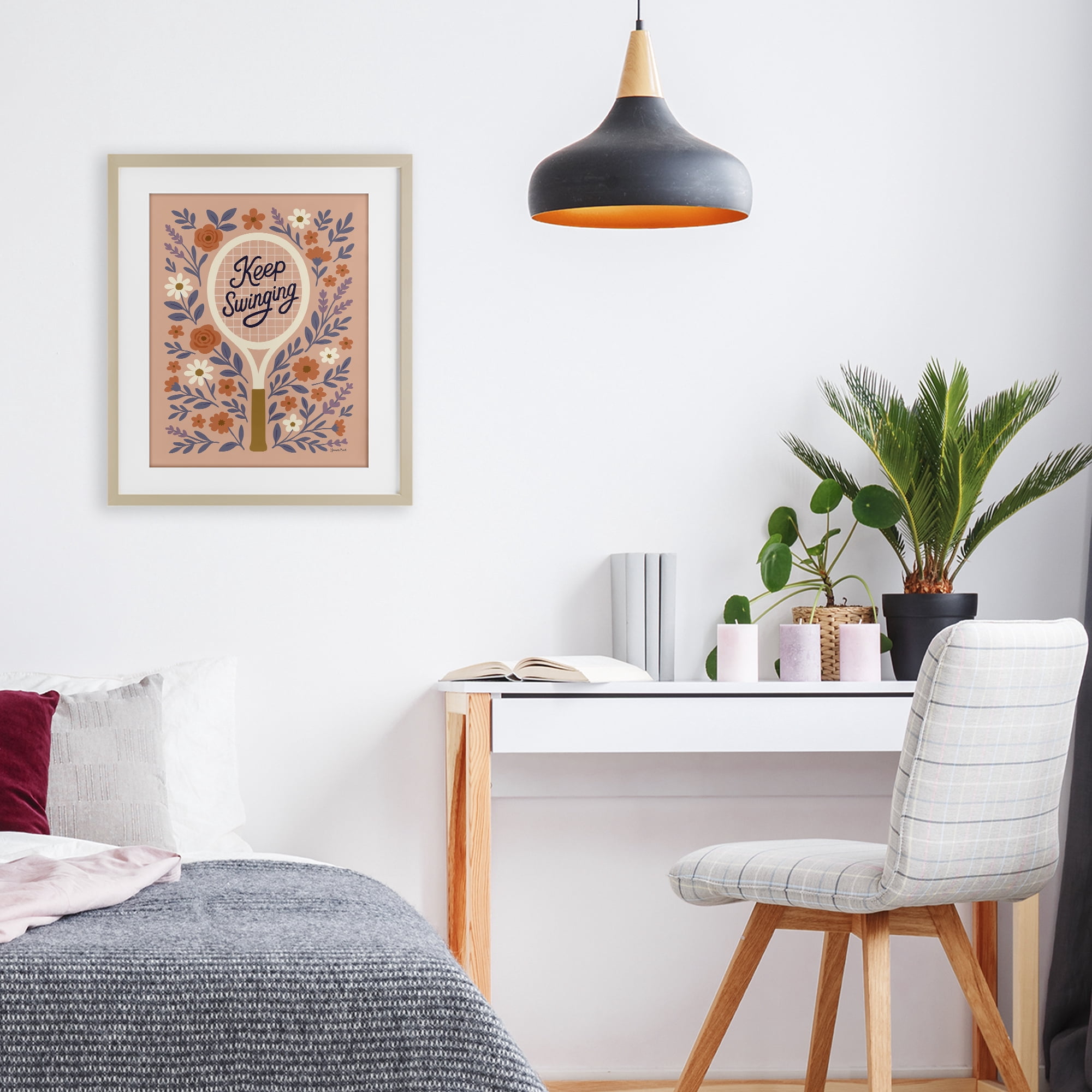 Stupell Industries Keep Swinging Floral Tennis Birch Framed Print Under Glass, design by Jessica Beck