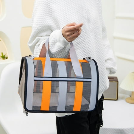 WZXPWT Lightweight Foldable Pet Carrier  Ventilated Soft-Sided Travel Bag - Adjustable Shoulder Strap Dog/Cat Carrier for Small/Medium Pets up to 15 LB with 4-Side Mesh Panels (Gray)