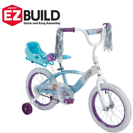 Huffy Disney Frozen 16" EZ Build Girls Bike with Sleigh Doll Carrier, White/Blue