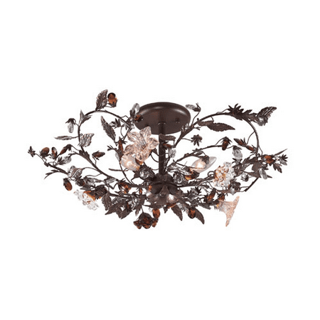 Floret 3 Light - Semi Flush 3 Light With Deep Rust Finish Hand Blown Glass Florets Candelabra 27 inch 180 Watts - World of Lamp